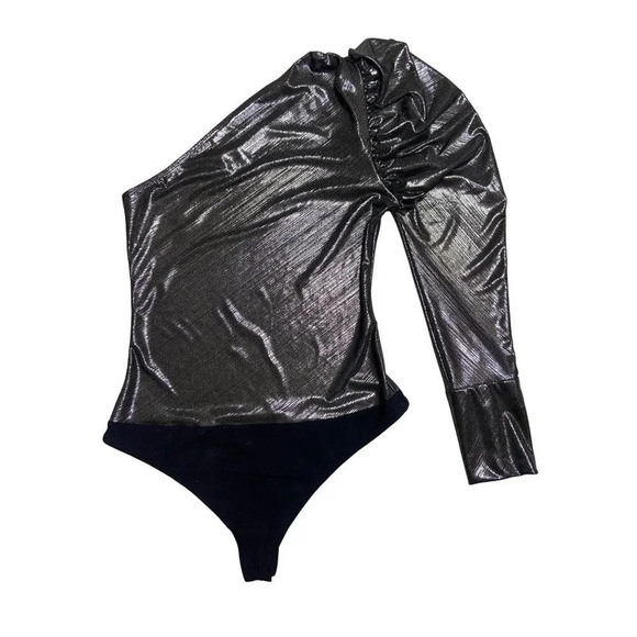 ALIX NYC Dakota Lamé One-Shoulder Silver Metallic Bodysuit-sz Small - Picture 5 of 15